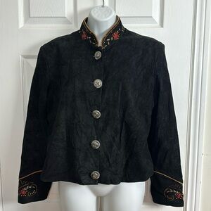 Overland cropped leather suede bolero style jacket size 16 black